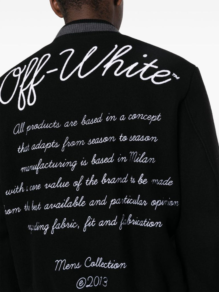 Black Ow Wool Varsity Bomber Jacket
