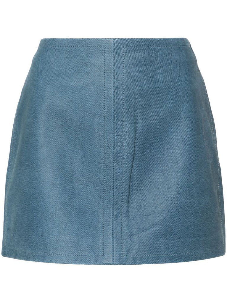 Blue Perla Leather Mini Skirt