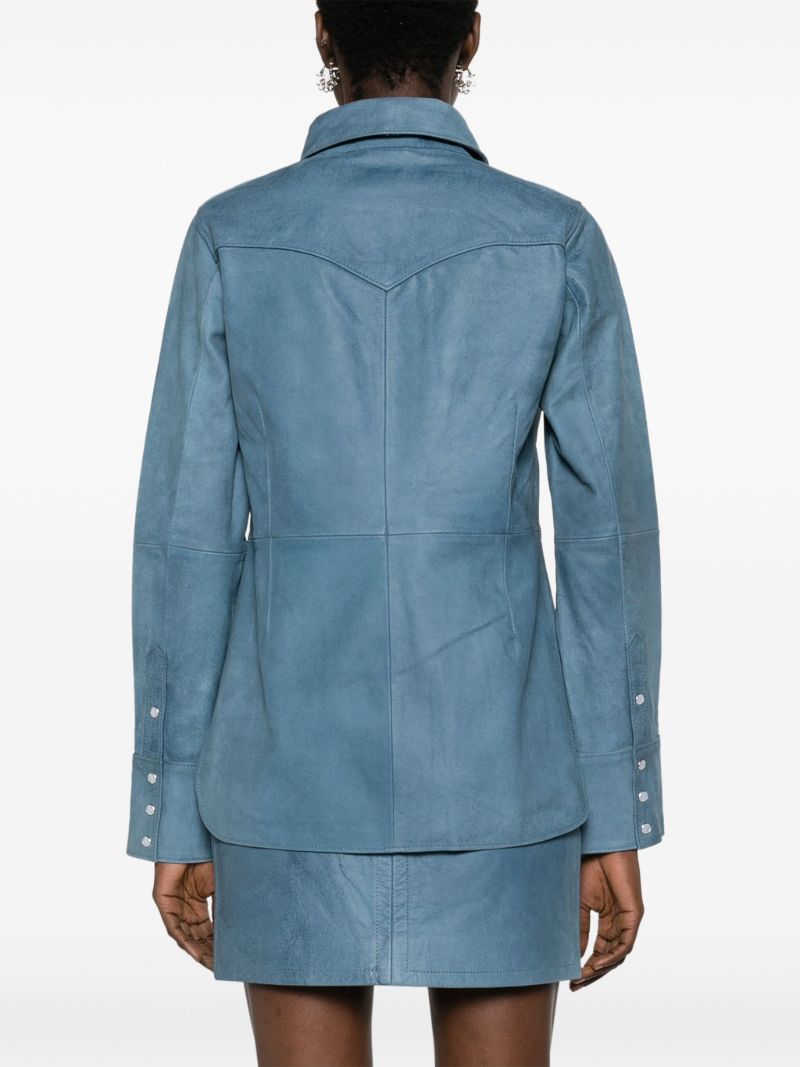 Blue Western Leather Shirt Jacket