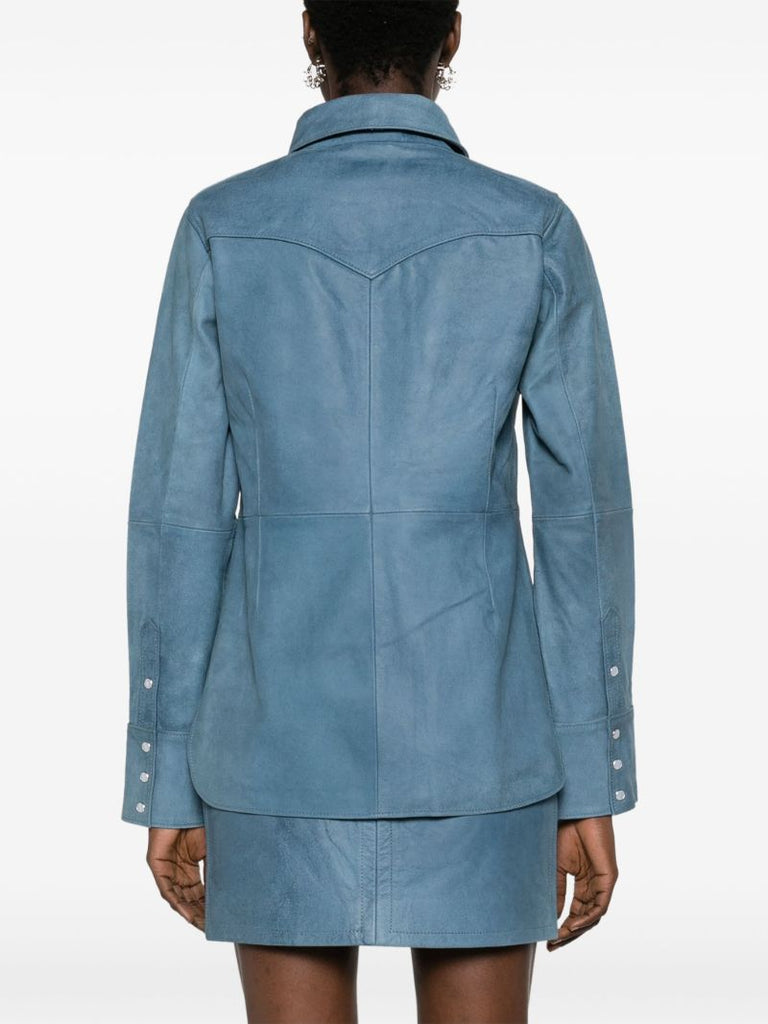 Blue Western Leather Shirt Jacket