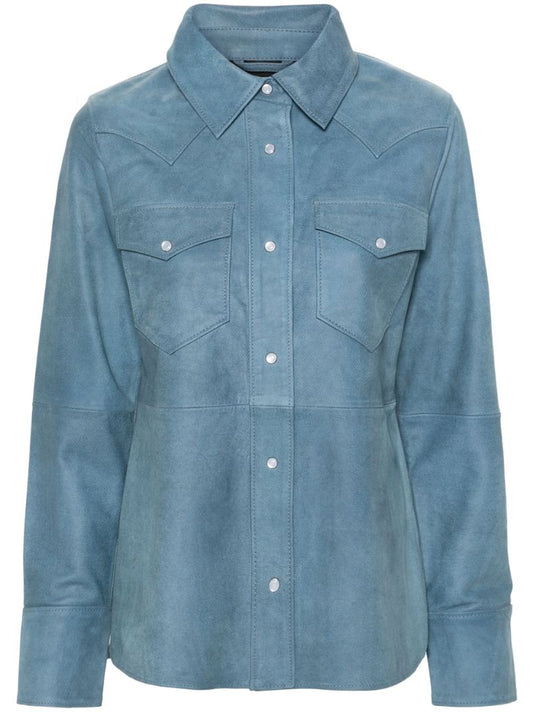 Blue Western Leather Shirt Jacket