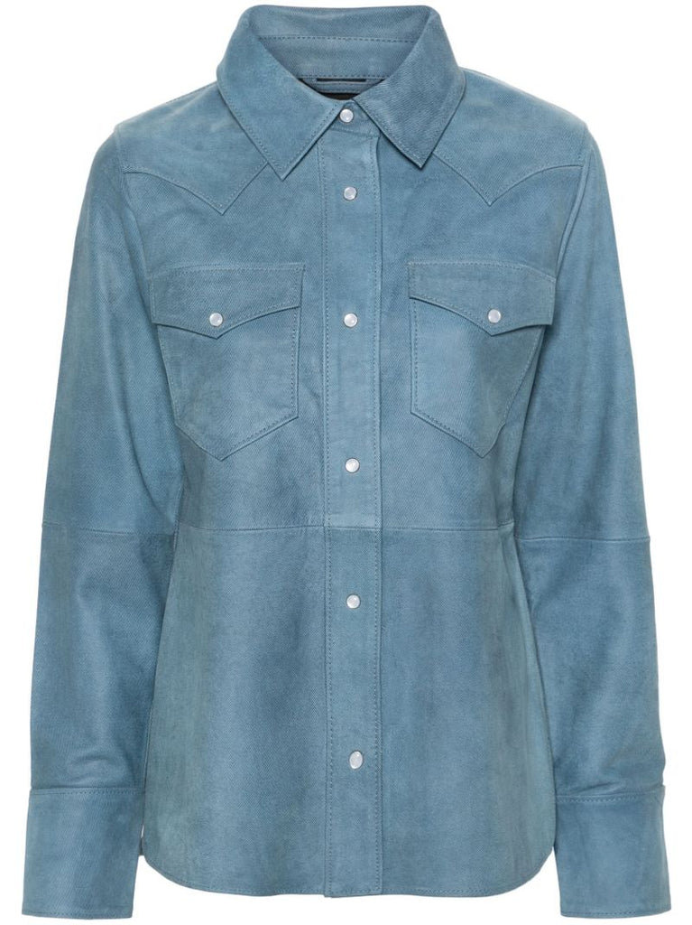 Blue Western Leather Shirt Jacket
