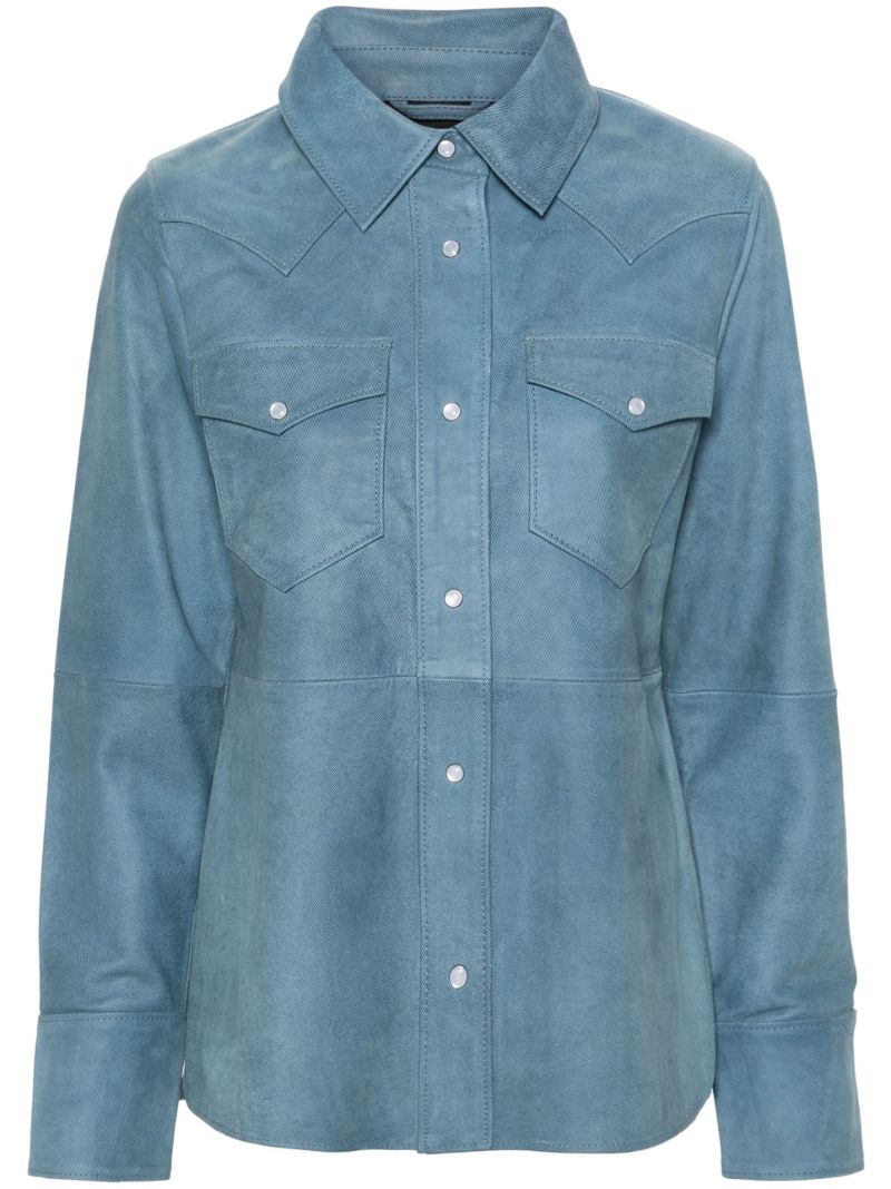 Blue Western Leather Shirt Jacket