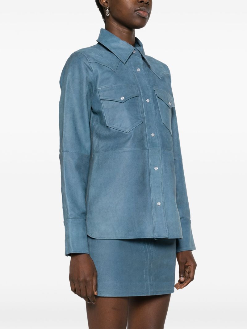 Blue Western Leather Shirt Jacket