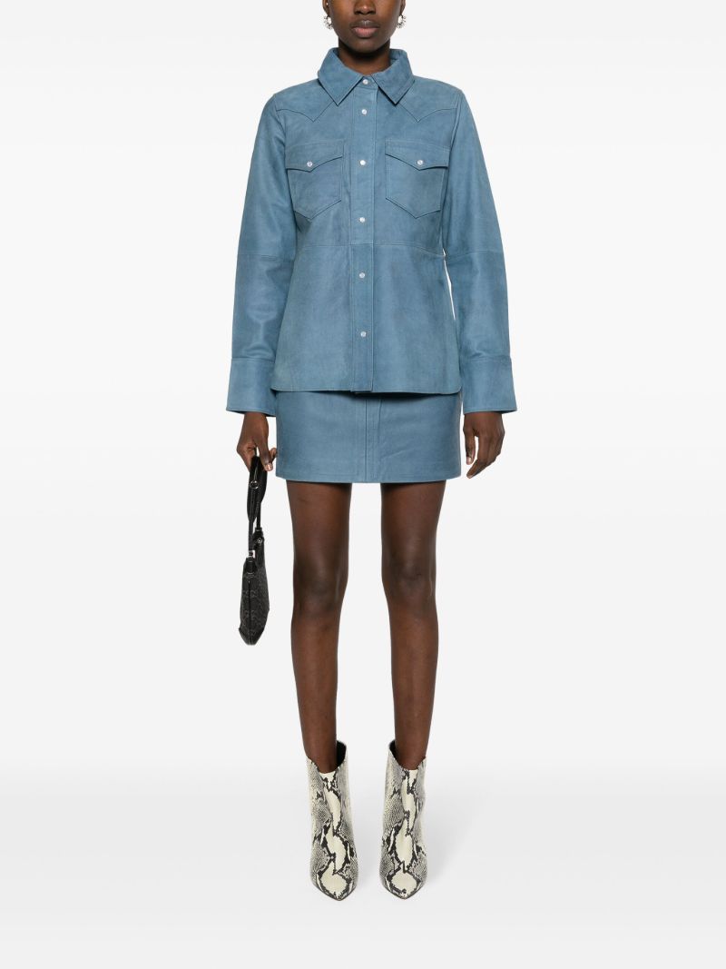 Blue Western Leather Shirt Jacket