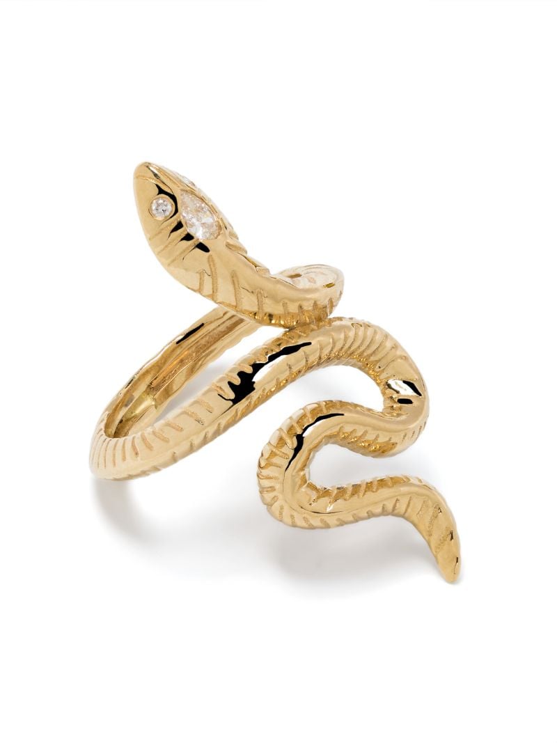 14k Yellow Gold Head Snake Diamond Wrap Ring
