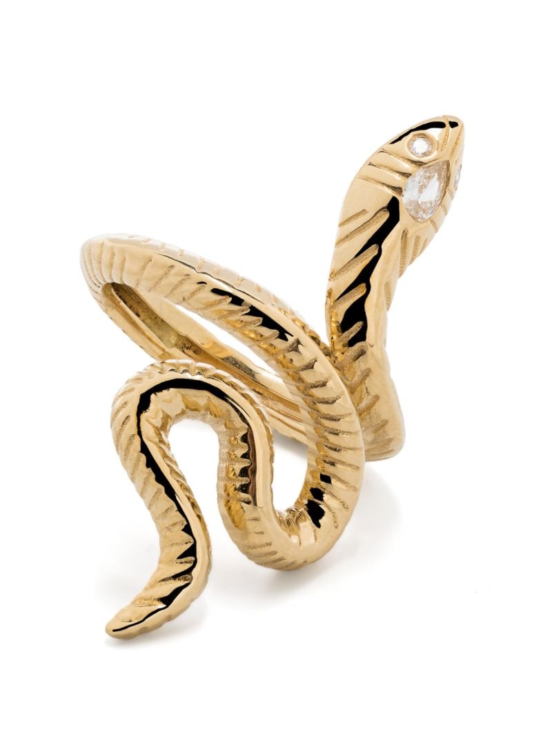 14k Yellow Gold Head Snake Diamond Wrap Ring