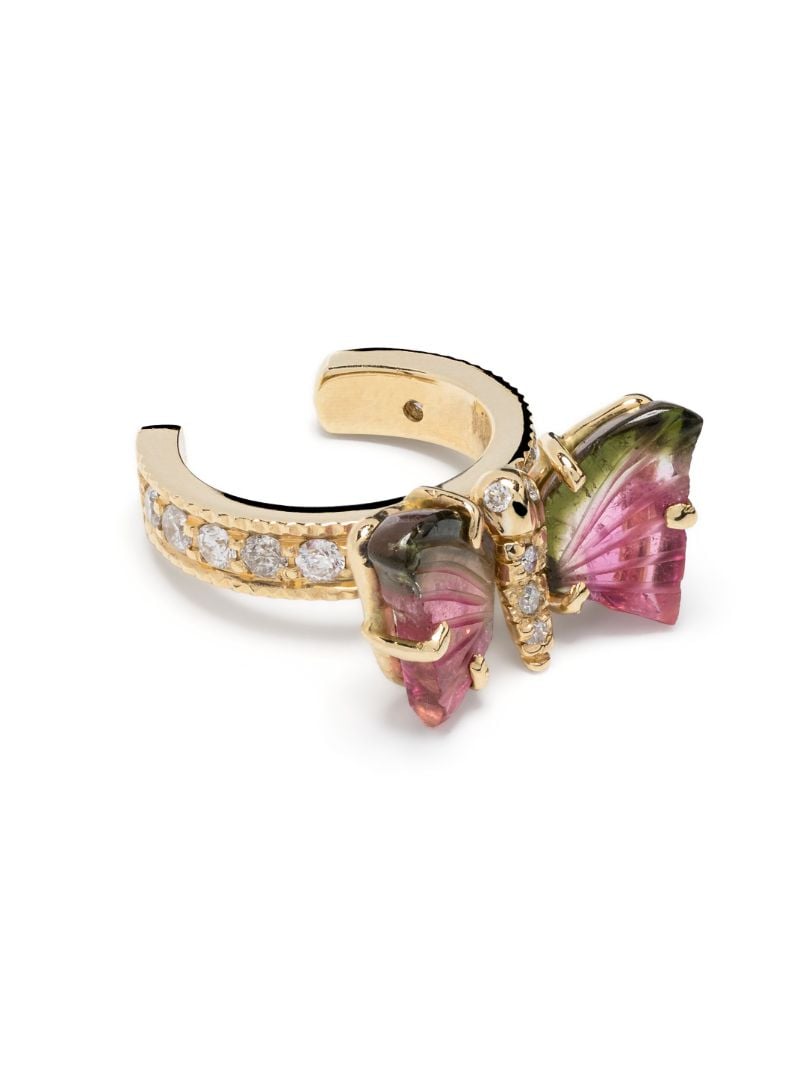 14k Yellow Gold Watermelon Tourmaline Butterfly Ear Cuff