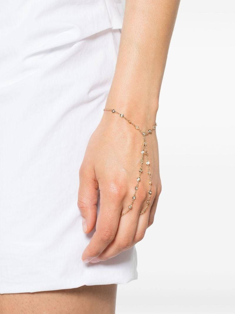 14k Yellow Gold Double Stem Diamond Finger Bracelet