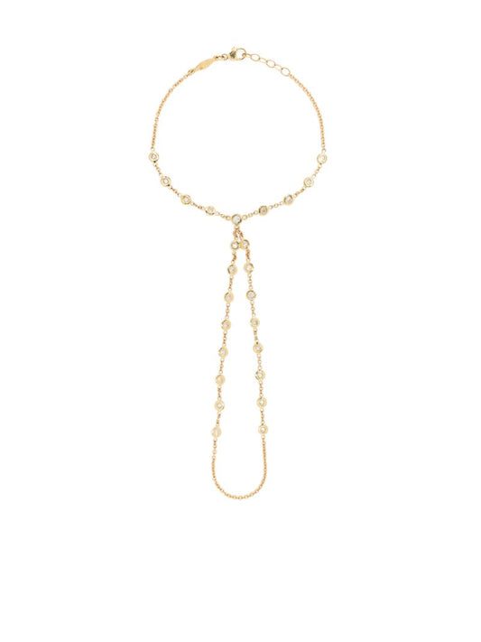 14k Yellow Gold Double Stem Diamond Finger Bracelet