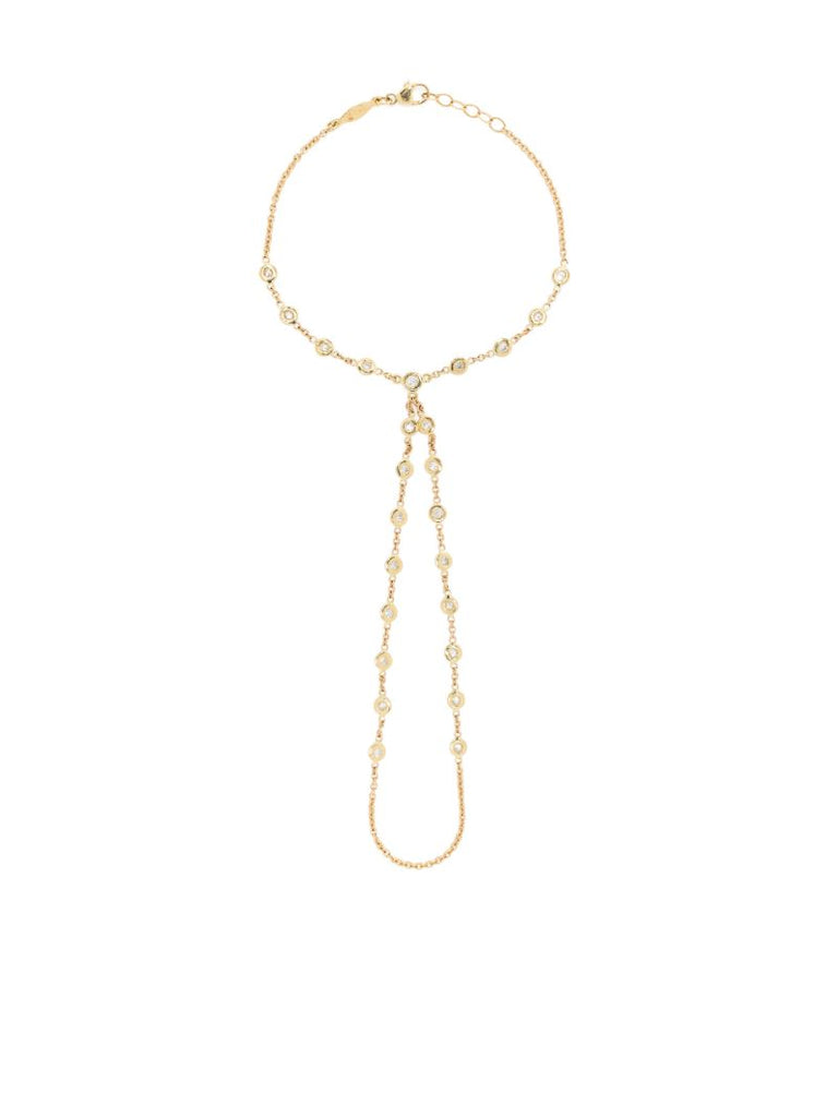 14k Yellow Gold Double Stem Diamond Finger Bracelet