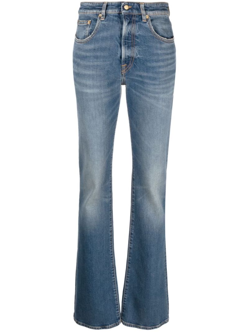 Blue Washed-effect Wide-leg Jeans