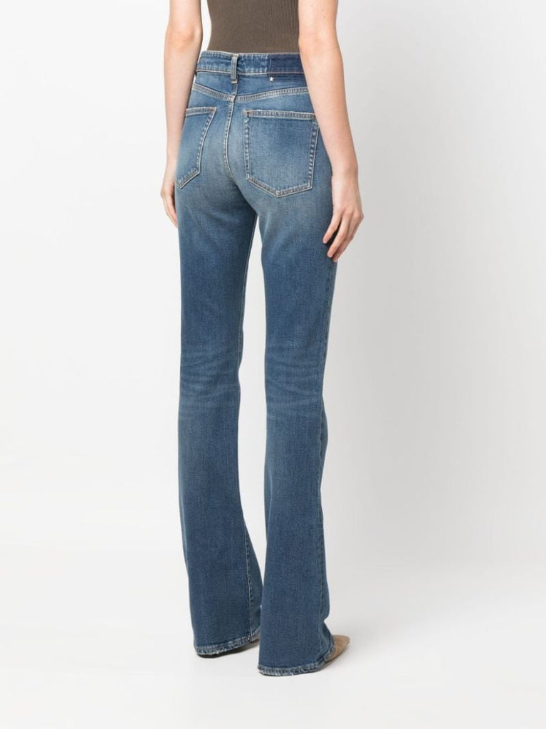 Blue Washed-effect Wide-leg Jeans