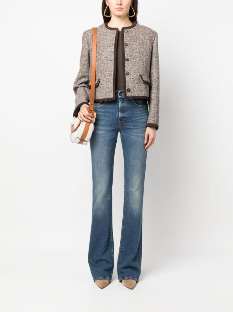 Blue Washed-effect Wide-leg Jeans