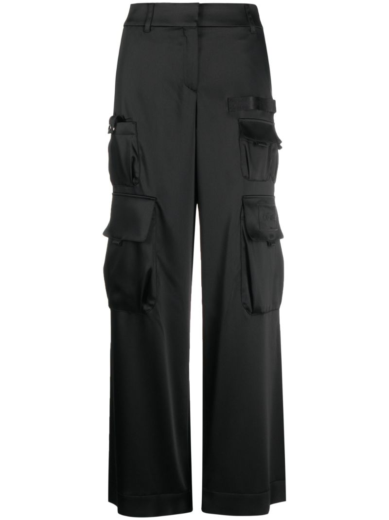 Black Satin Wide-leg Cargo Trousers