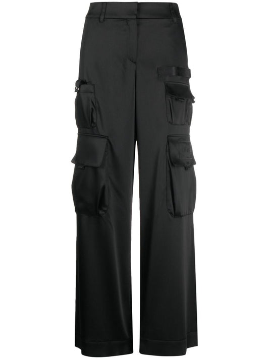 Black Satin Wide-leg Cargo Trousers