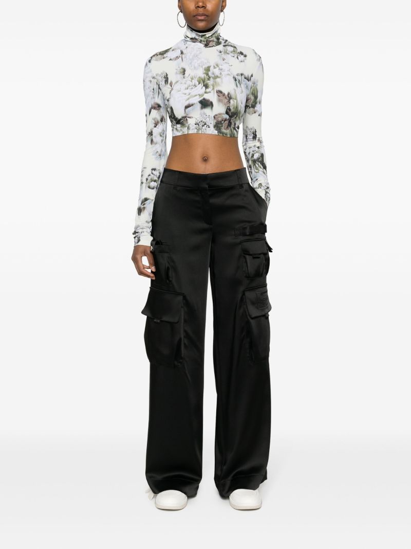 Black Satin Wide-leg Cargo Trousers