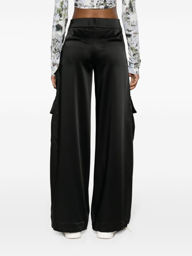 Black Satin Wide-leg Cargo Trousers