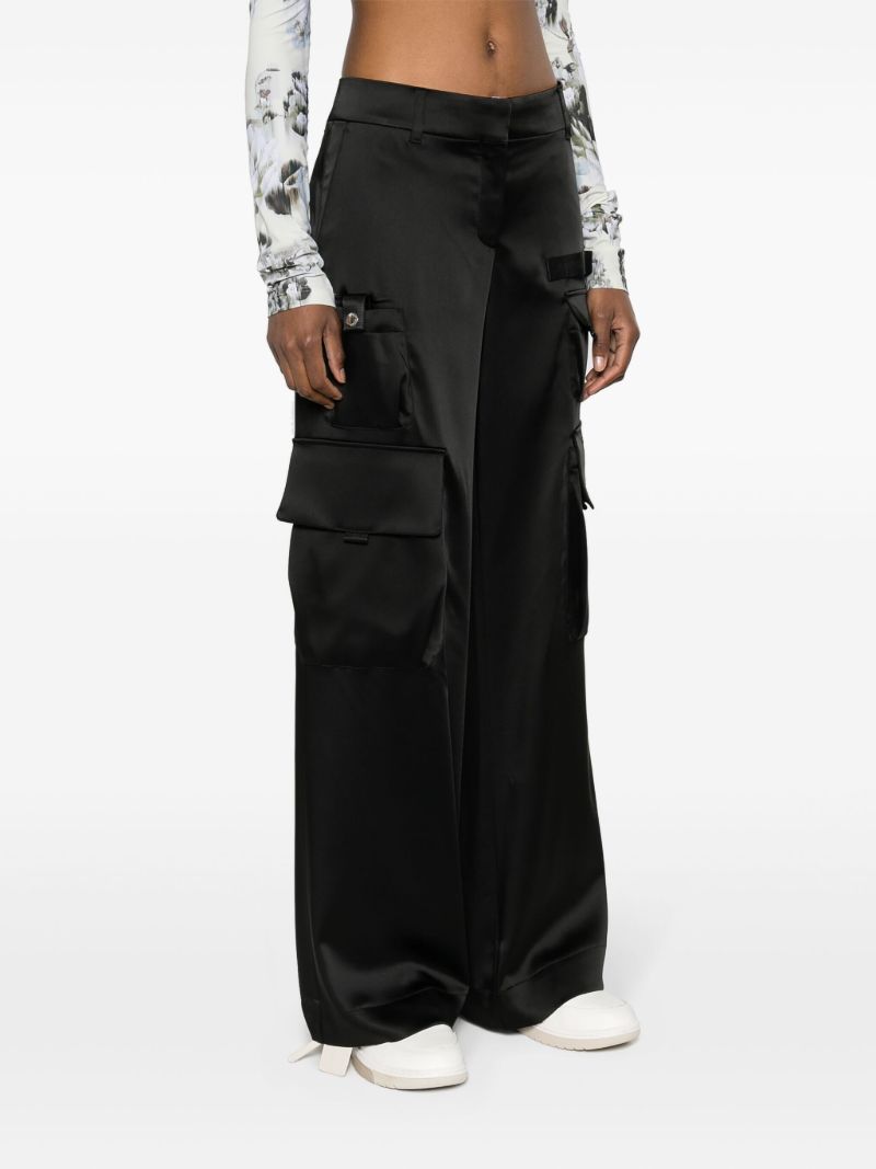 Black Satin Wide-leg Cargo Trousers