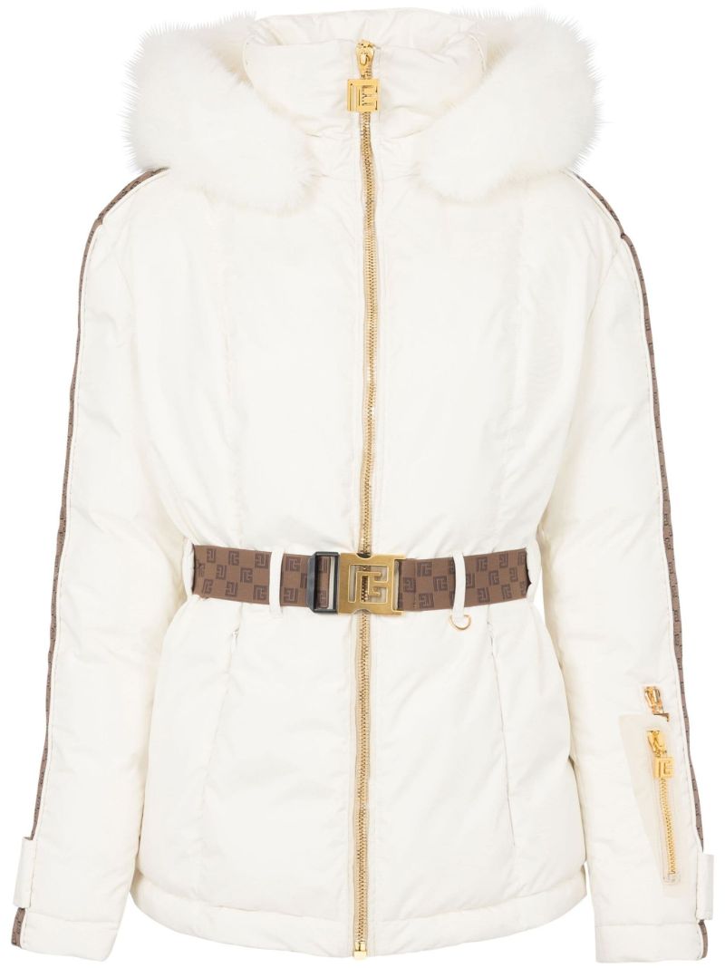 White Pb Belted Padded Ski Jacket