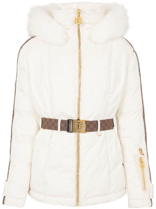 White Pb Belted Padded Ski Jacket