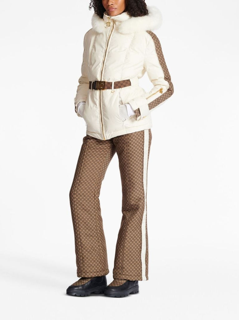White Pb Belted Padded Ski Jacket
