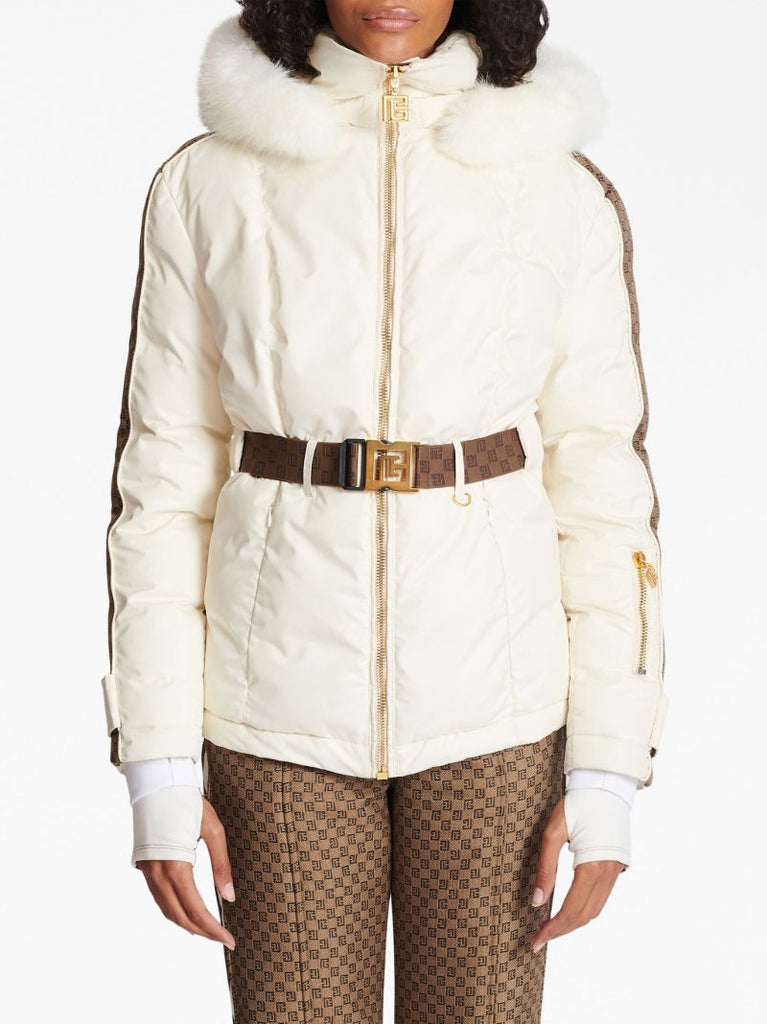 White Pb Belted Padded Ski Jacket