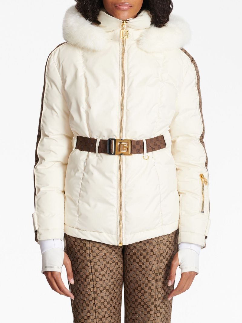 White Pb Belted Padded Ski Jacket