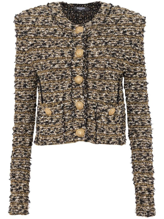 Black Cropped Lurex Tweed Jacket