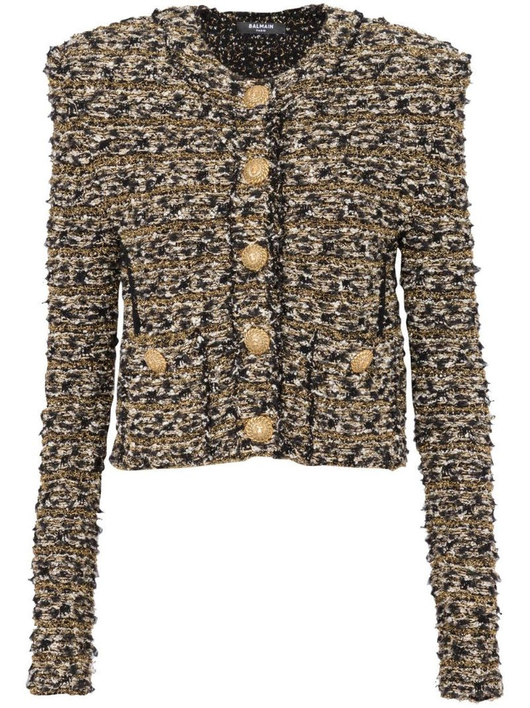 Black Cropped Lurex Tweed Jacket