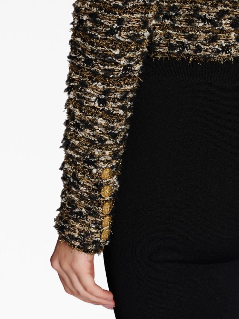 Black Cropped Lurex Tweed Jacket