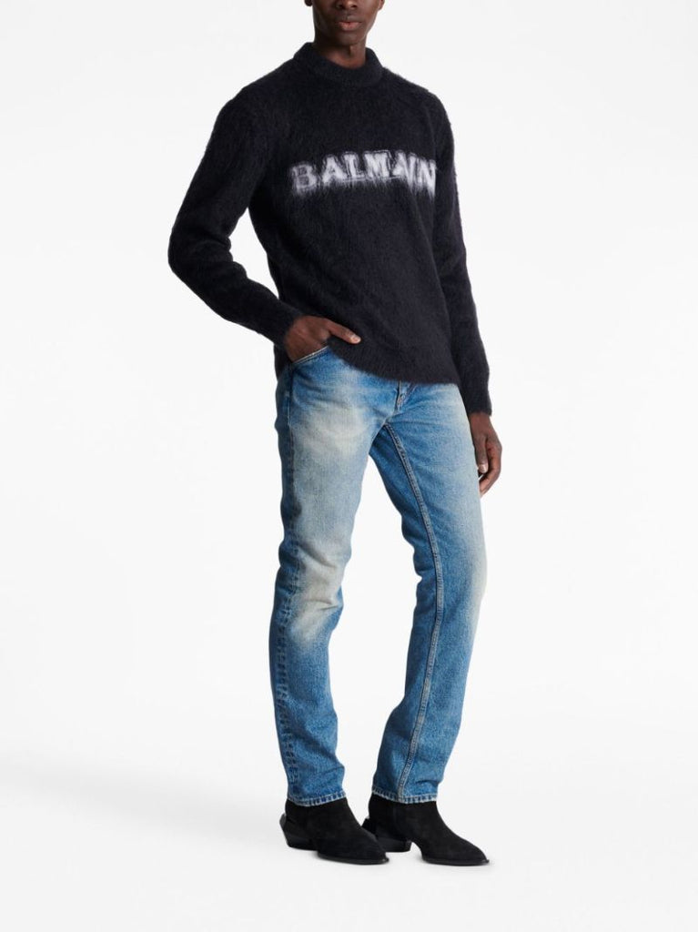 Black Logo-intarsia Brushed Sweater