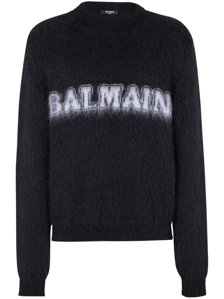 Black Logo-intarsia Brushed Sweater