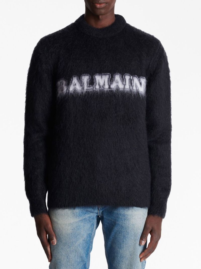 Black Logo-intarsia Brushed Sweater