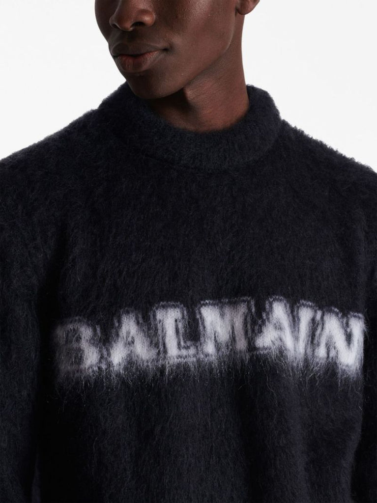 Black Logo-intarsia Brushed Sweater