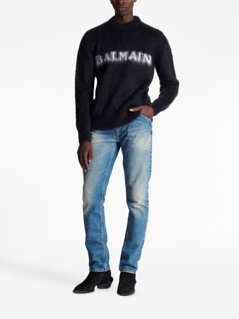 Black Logo-intarsia Brushed Sweater