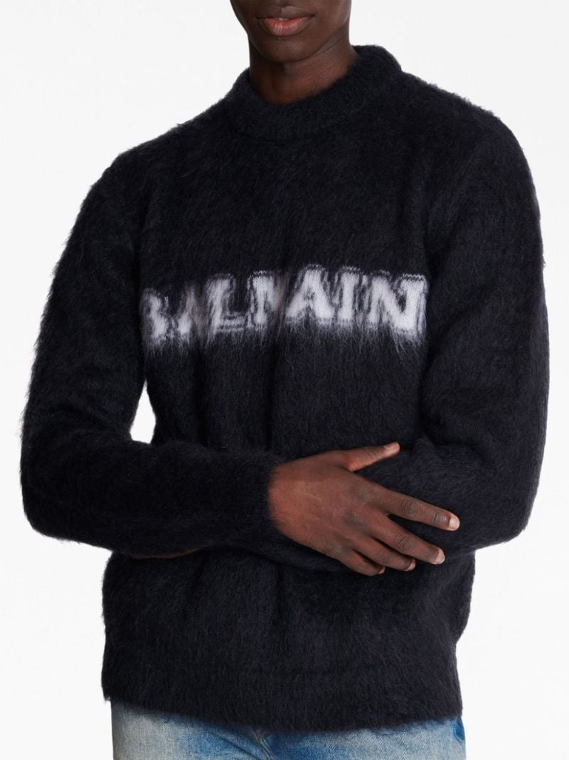 Black Logo-intarsia Brushed Sweater