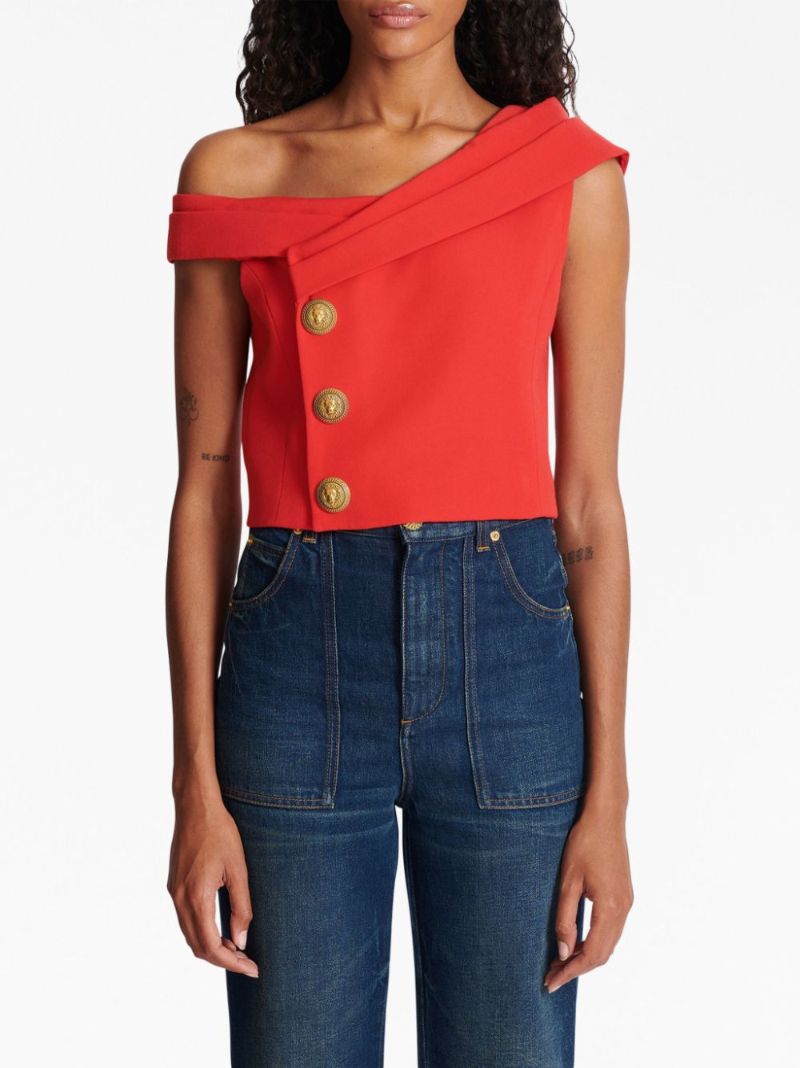 Red Asymmetric Crop Top