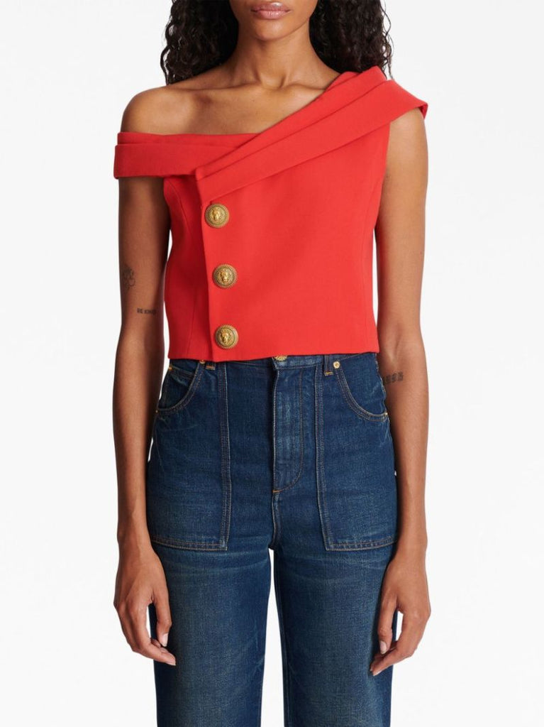 Red Asymmetric Crop Top