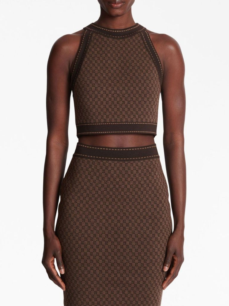 Brown Monogram-jacquard Wool Top