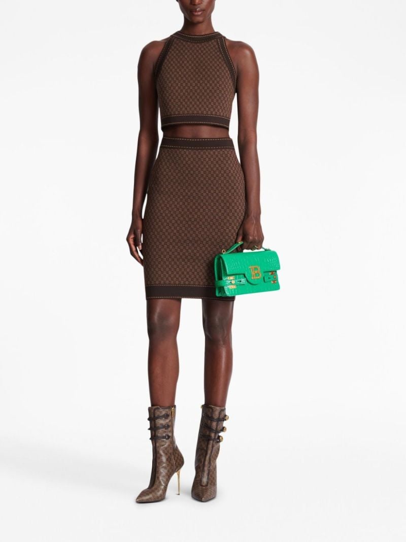 Brown Monogram-jacquard Wool-blend Skirt