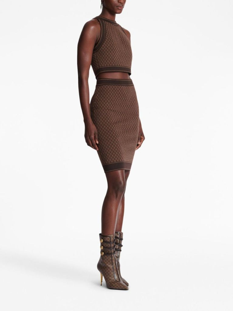 Brown Monogram-jacquard Wool-blend Skirt