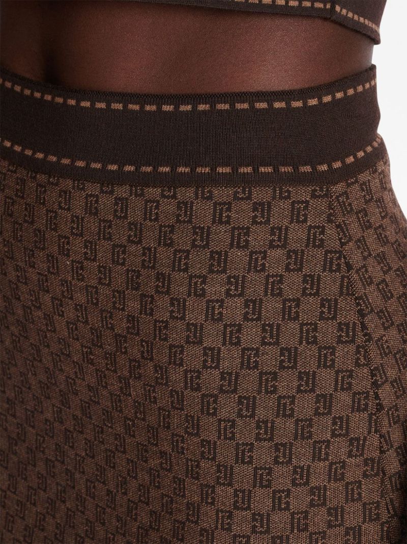 Brown Monogram-jacquard Wool-blend Skirt