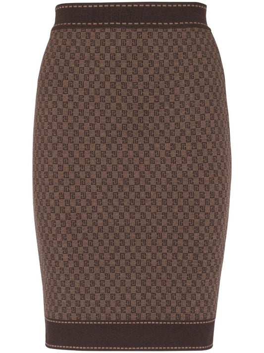 Brown Monogram-jacquard Wool-blend Skirt