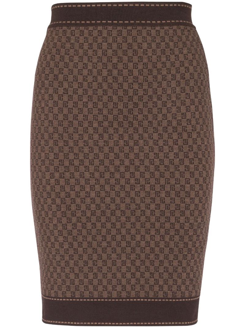 Brown Monogram-jacquard Wool-blend Skirt
