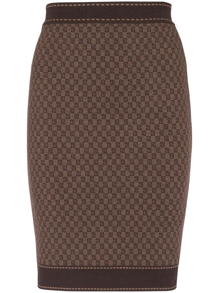 Brown Monogram-jacquard Wool-blend Skirt
