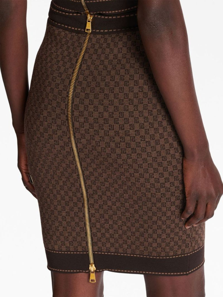 Brown Monogram-jacquard Wool-blend Skirt