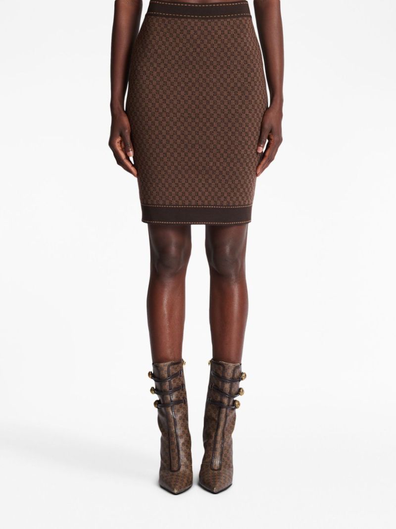 Brown Monogram-jacquard Wool-blend Skirt
