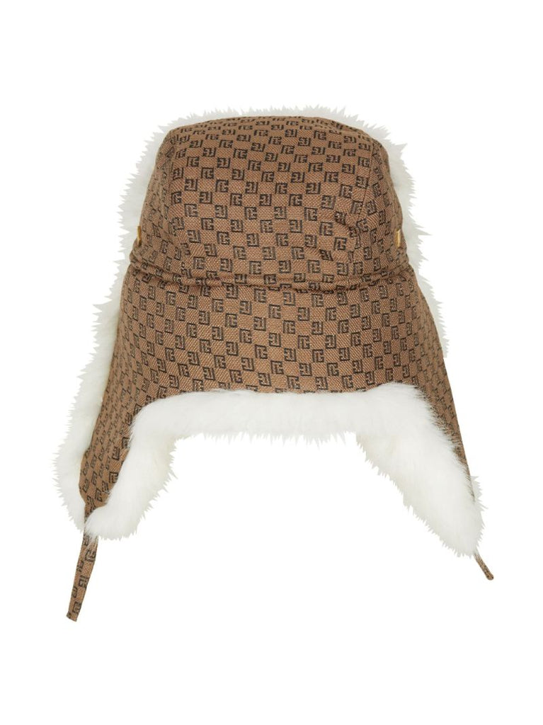 Brown Monogram Print Trapper Hat