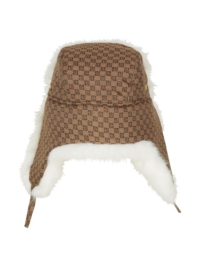Brown Monogram Print Trapper Hat